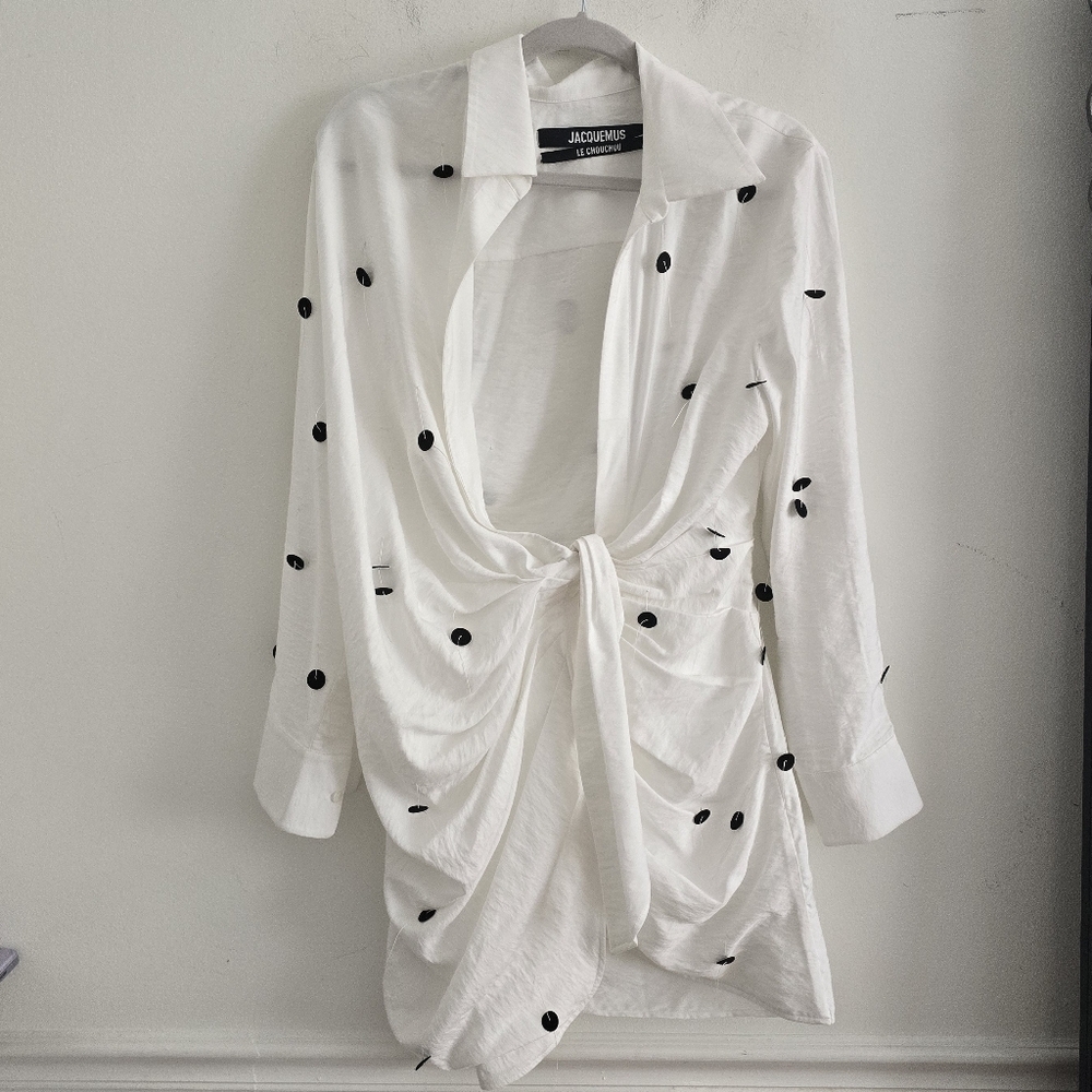 Jacquemus Bahia twist front polka dot embellished twill mini dress new - Picture 6 of 13